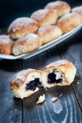 Sweet bun with blueberries jam