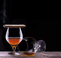 Cognac and Cigar on black