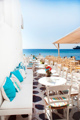 Traditional greek cafeteria on Mykonos island, Greece - 54714086