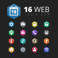 16 Hexagon Colored Web Icons set