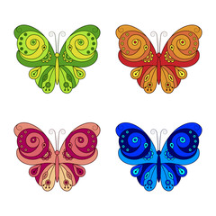 Set of colorful butterflies with ornament