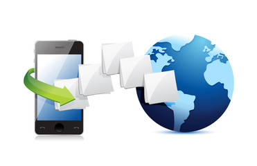 smart phone connected to the web. folder and globe