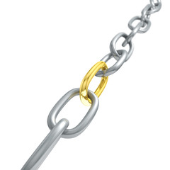 Metal chain with one golden ring concept image.