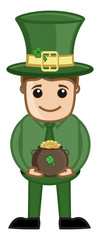 Cartoon Leprechaun with St. Patrick’s Day Cauldron