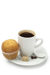 Cup of coffee and cupcake