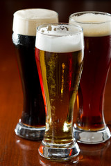 dark, red and light beer