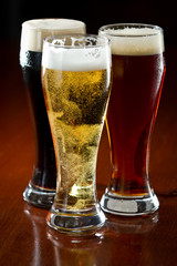 dark, red and light beer