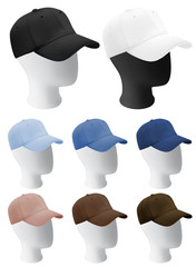 Mannequin heads with blank baseball cap template