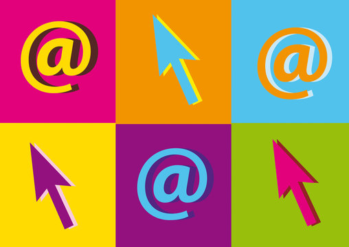 pop art,fluo,internet,arobase,souris,symbole,signe,