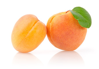 Ripe Apricots with Leaf Isolated on White Background