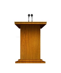 Podium and microphones over white
