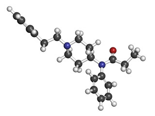 Fentanyl (fentanil) opioid analgesic drug, chemical structure.