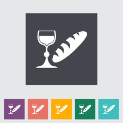 Bread and wine single flat icon.