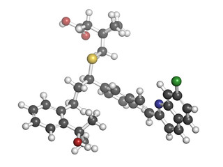 Montelukast asthma and airway allergy drug, chemical structure.
