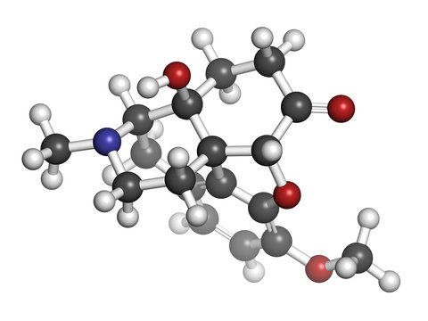 Oxycodone pain relief drug, chemical structure.