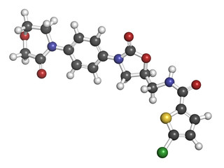 Rivaroxaban anticoagulant drug, chemical structure.