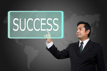 business man make success on touch screen
