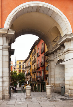   Archway of Plaza Mayor in Madrid, Spain.