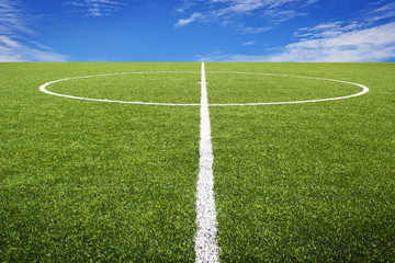 Fototapeta premium Soccer football field stadium grass line ball background texture