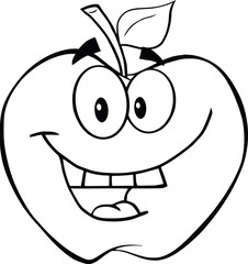 Outlined Smiling Apple Cartoon Mascot Character
