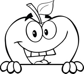 Outlined Smiling Apple Over A Blank Sign