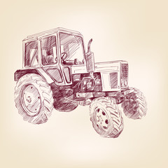 Farm tractor  hand drawn  vector illustration  realistic sketch
