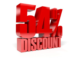 54 percent discount. Red shiny text. Concept 3D illustration.