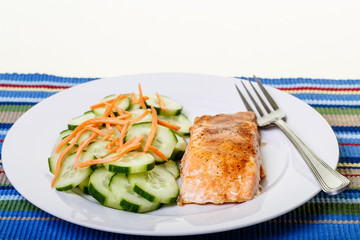 Broiled Salmon with Cucumbers and Carrots