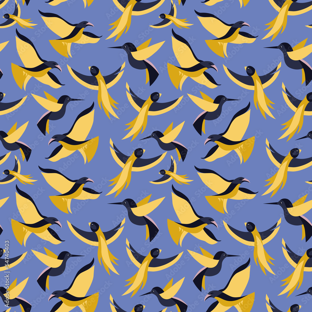Poster Vector seamless pattern with birds in flat style