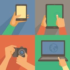 Vector set of flat icons - mobile phone, laptop