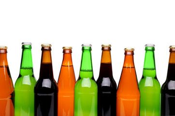 Bottlenecks. Bottles of beer. Close up.