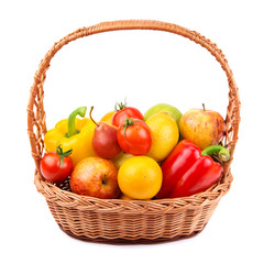 fruits and vegetables in a wicker basket