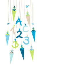 Schulbeginn ABC & 123 & Schultüten blau/beige