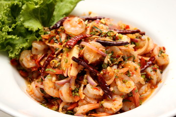 Close up of spicy Shrimp salad