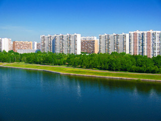 Embankment of the Moskva River on a summer morning