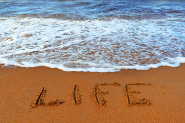 Inscription on sand: 