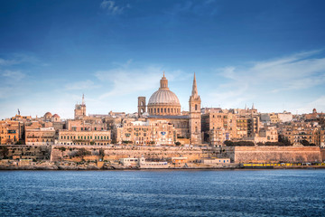 Valletta skyline with the St. Pauls Cathedral - obrazy, fototapety, plakaty