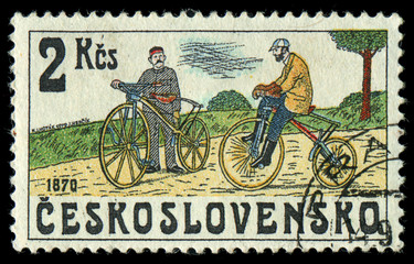 CZECHOSLOVAKIA - CIRCA 1986 shows the image of retro Bicycle