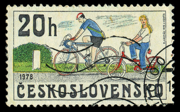 CZECHOSLOVAKIA - CIRCA 1979 showing bicycles