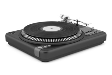 Fototapeta premium black turntable isolated on white background