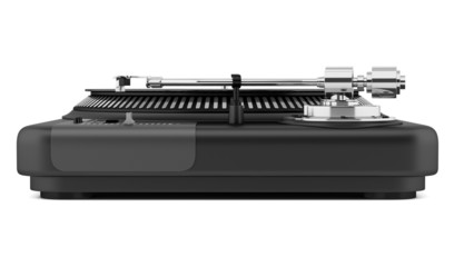 black turntable isolated on white background