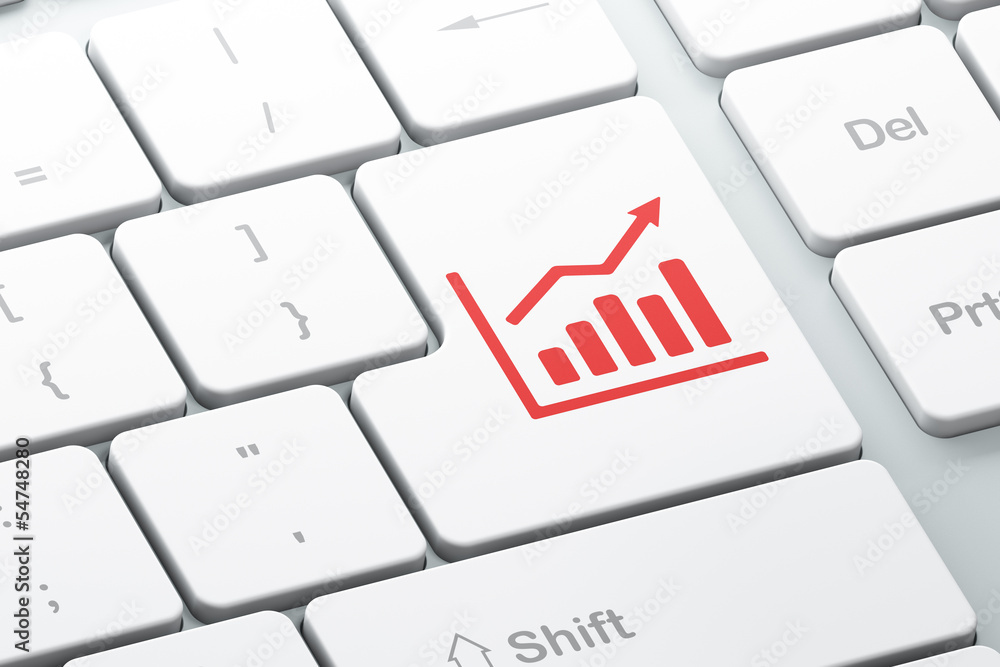Aufkleber finance concept: growth graph on computer keyboard background