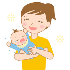 赤ちゃん　母子　お母さん　抱っこ　泣く(主線あり）