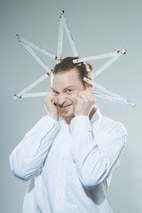humorous man with folding yardstick