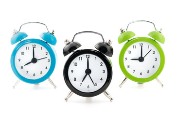 Colorful alarm clock isolated on white