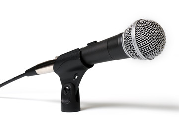 A microphone in a holder, isolated on white