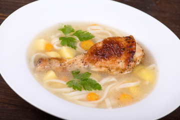 Chicken soup with noodle and vegetables