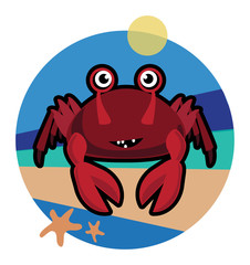 Cute funny crab cartoon smiling vector illustration