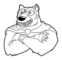 Bear drawing king smiling vector black and white illustration