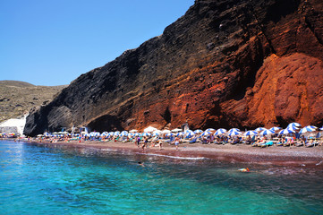Seascape and red beach of Santorini island, Greece